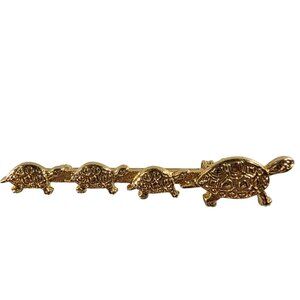 Vtg Gold-Tone franklin mint Tortoise Bar Pin Brooch Four Detailed Turtles